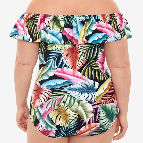 NWT! Swim Solutions Multi Color Tropical Slimming One Piece Swimsuit NEW! - Picture 2 of 2